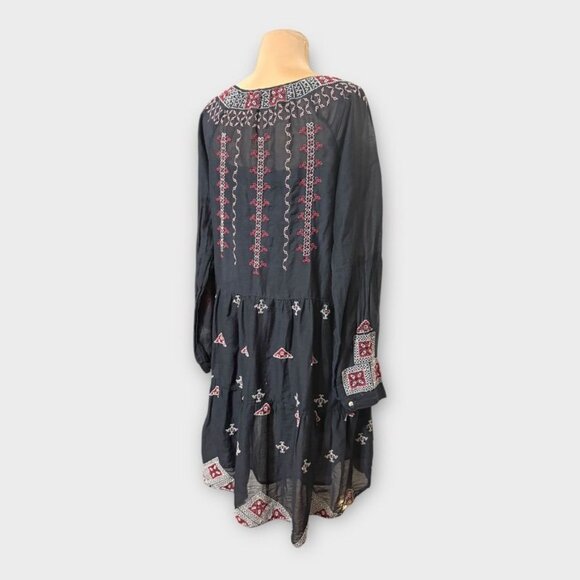 Johnny Was Black Embroidered Dress M Ava Peasant Black Red Long Sleeve EUC - Picture 8 of 9